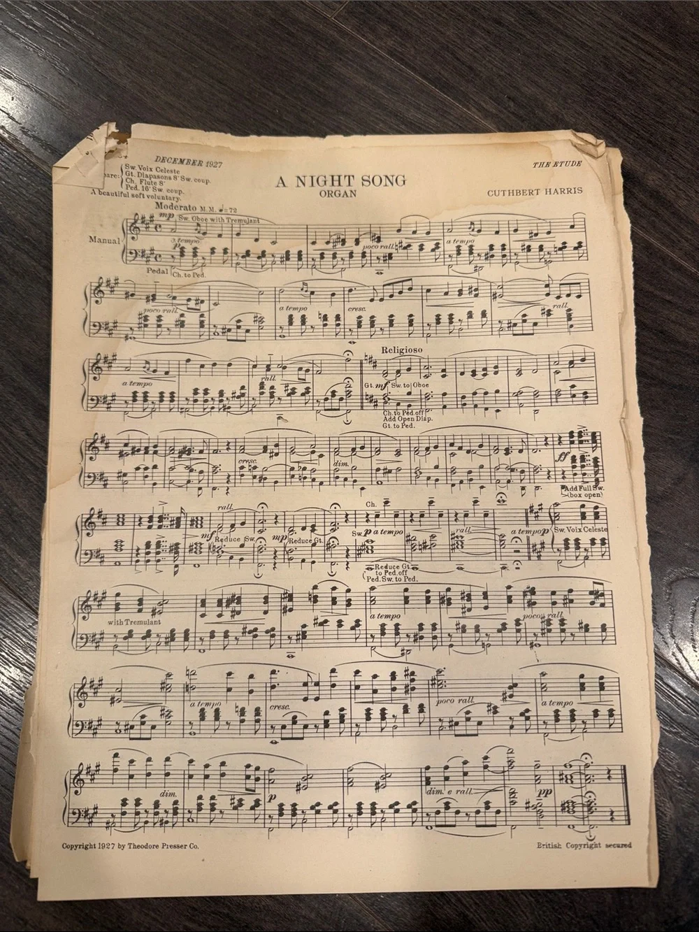 Vintage 'Water Lilies' Sheet Music Wall Art - Cream Decorative Print